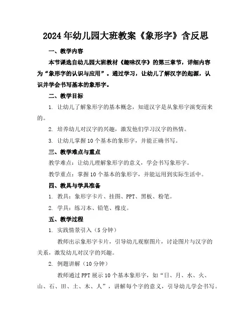2024年幼儿园大班教案《象形字》含反思