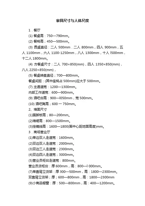 家具尺寸与人体尺度