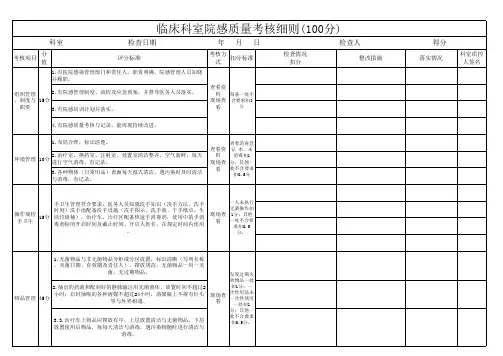 临床科室院感考核细则月检查表(一级质控)