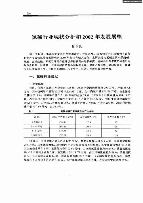 氯碱行业现状分析和2002年发展展望