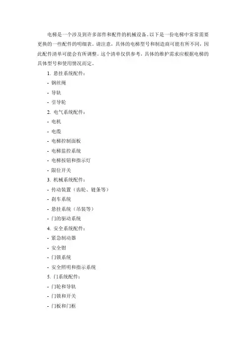 电梯常换的配件明细表
