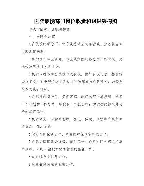 医院职能部门岗位职责和组织架构图