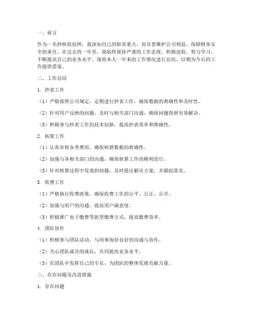 抄核收技师个人工作总结