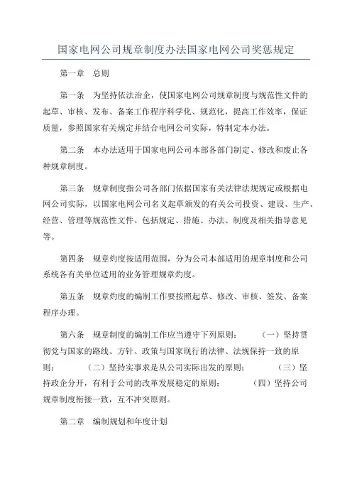 国家电网公司规章制度办法国家电网公司奖惩规定