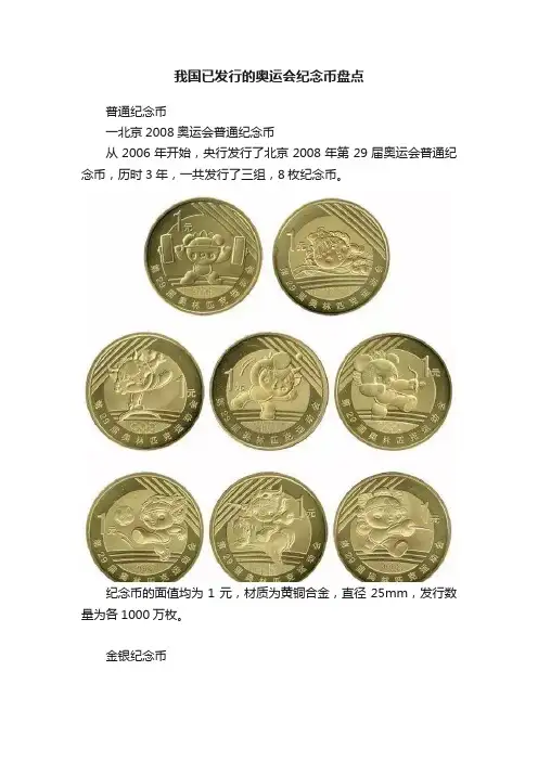 我国已发行的奥运会纪念币盘点