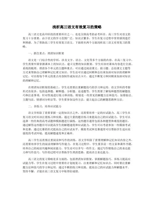 浅析高三语文有效复习的策略