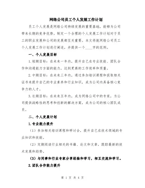 网络公司员工个人发展工作计划