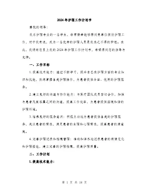 2024年护理工作计划书（六篇）