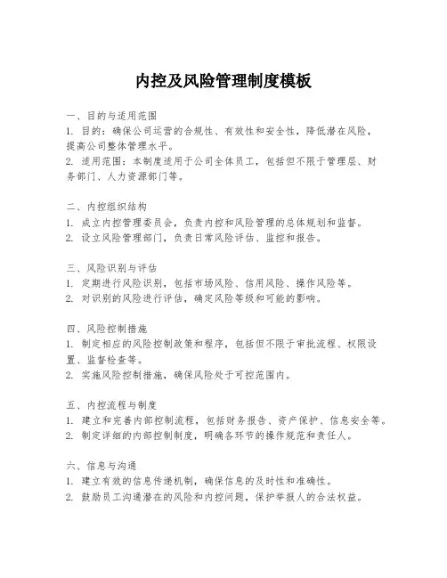 内控及风险管理制度模板