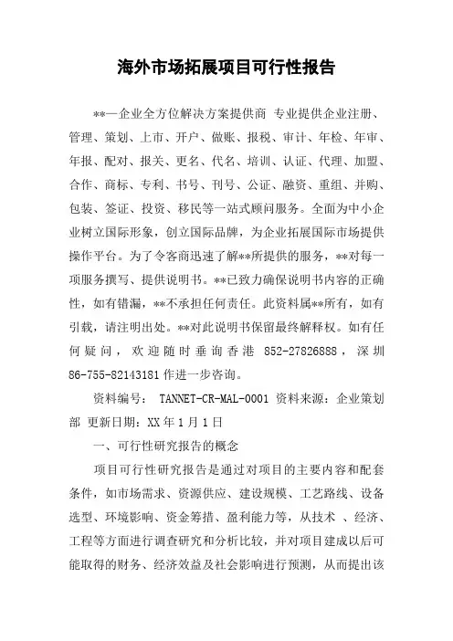 海外市场拓展项目可行性报告