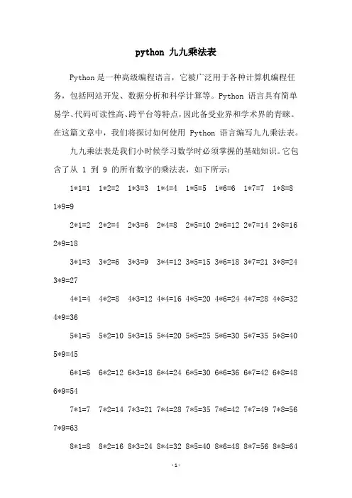 python 九九乘法表