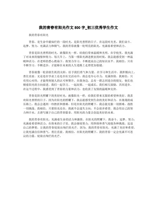 我的青春有阳光作文800字_初三优秀学生作文
