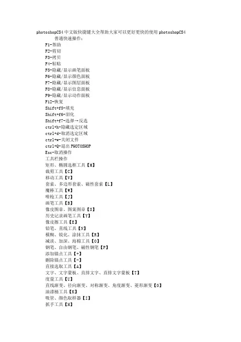 photoshopCS4中文版快捷键大全