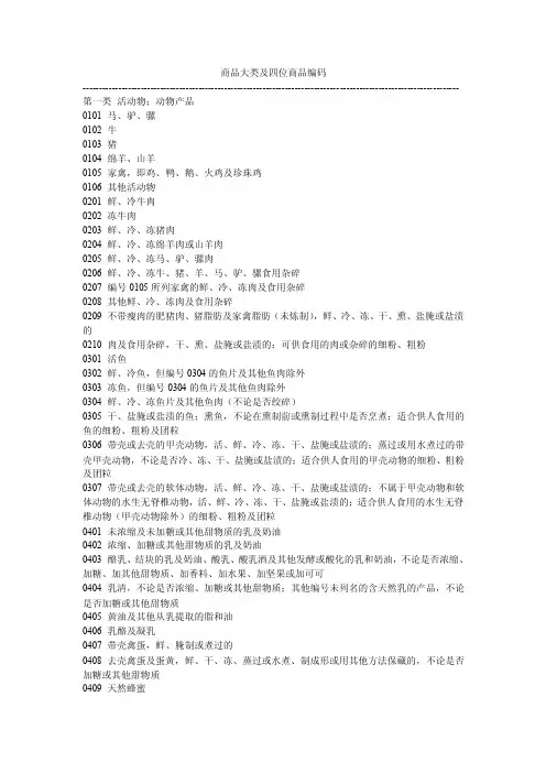 HS商品大类及四位商品编码