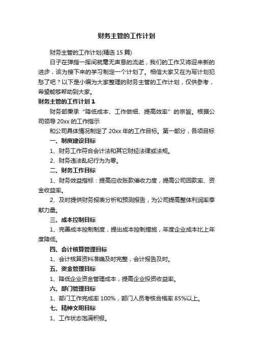 财务主管的工作计划