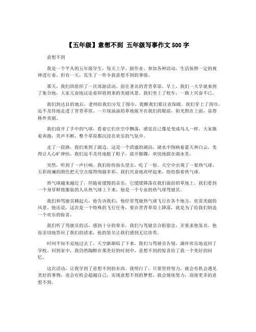 【五年级】意想不到 五年级写事作文500字