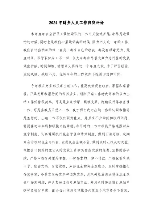 2024年财务人员工作自我评价(4篇)