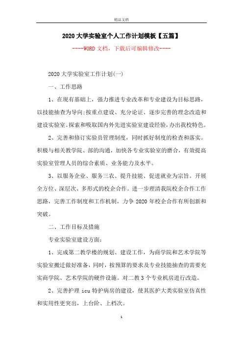 2020大学实验室个人工作计划模板【五篇】