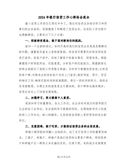 2024年银行信贷工作心得体会范本(五篇)