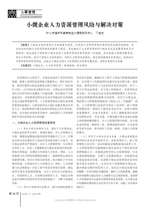 小微企业人力资源管理风险与解决对策
