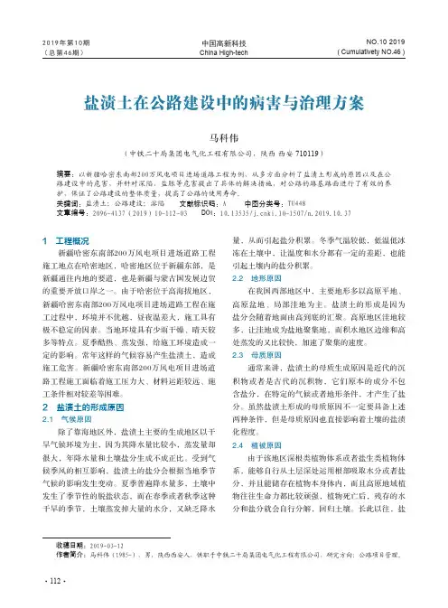 盐渍土在公路建设中的病害与治理方案