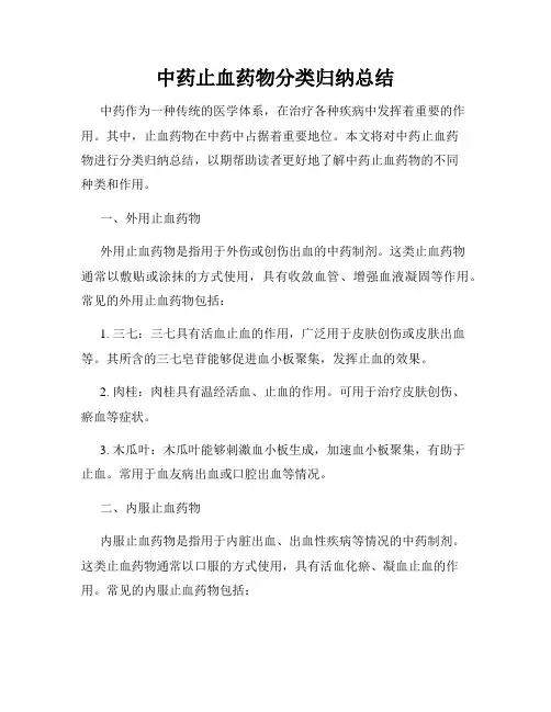 中药止血药物分类归纳总结