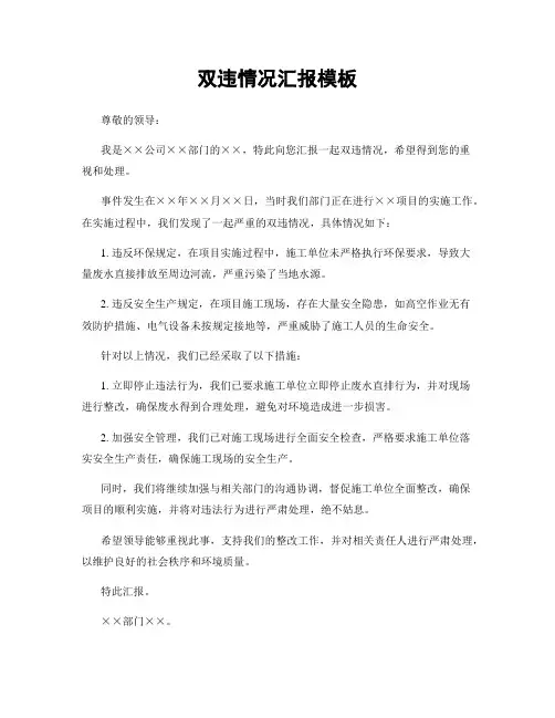 双违情况汇报模板