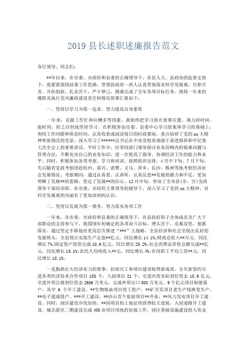 总结报告-2019县长述职述廉报告范文 精品