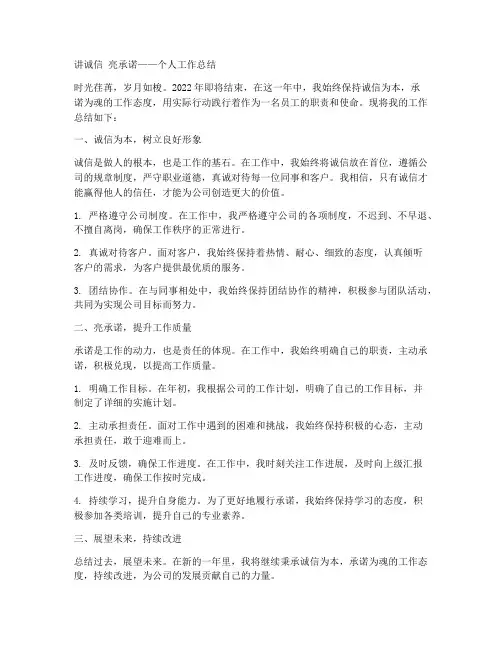 讲诚信亮承诺个人工作总结