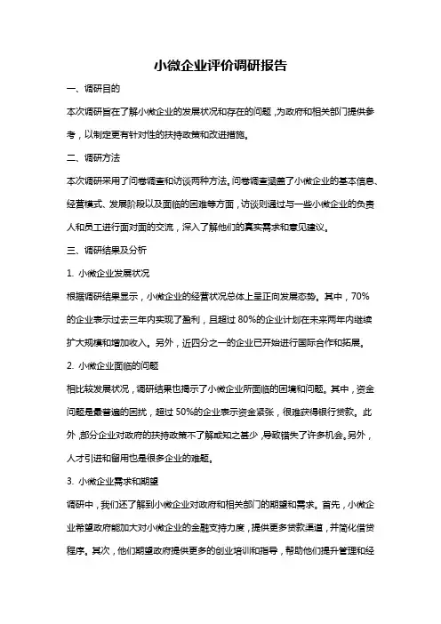 小微企业评价调研报告