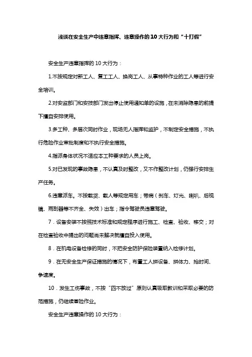 浅谈在安全生产中违章指挥、违章操作的10大行为和“十打假”