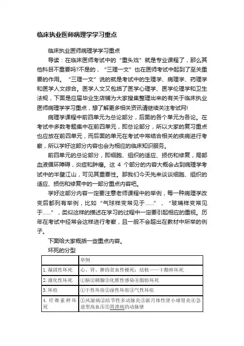 临床执业医师病理学学习重点