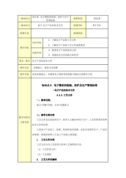 电子产品制作工艺课件教案工艺文件