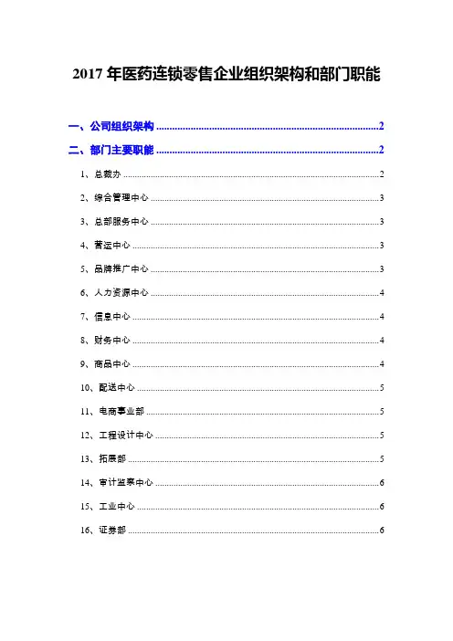 2017年医药连锁零售企业组织架构和部门职能