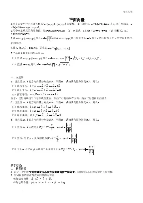 高中数学-公式-平面向量