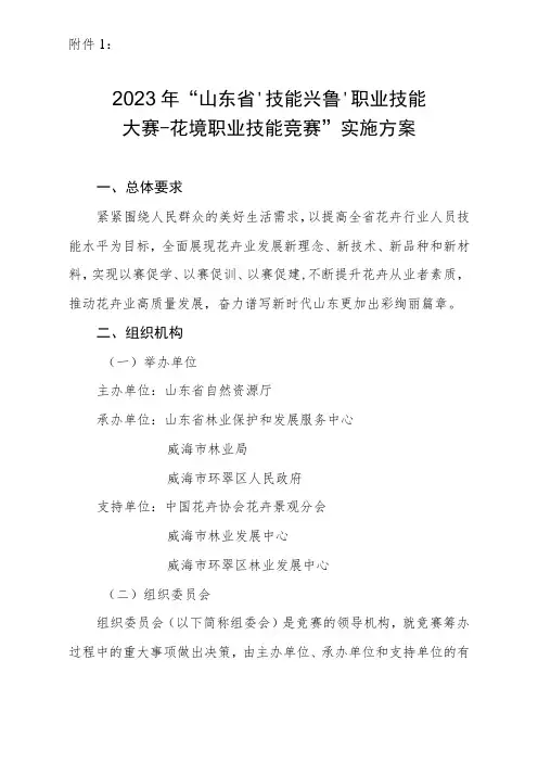 2023年山东省技能兴鲁职业技能大赛花境职业技能竞赛实施方案、报名表、场地技术文件
