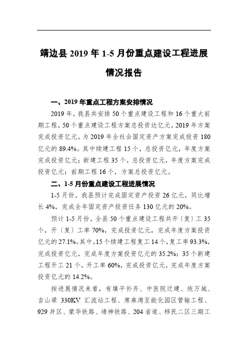 靖边县2019年1-5月份重点建设项目进展情况报告