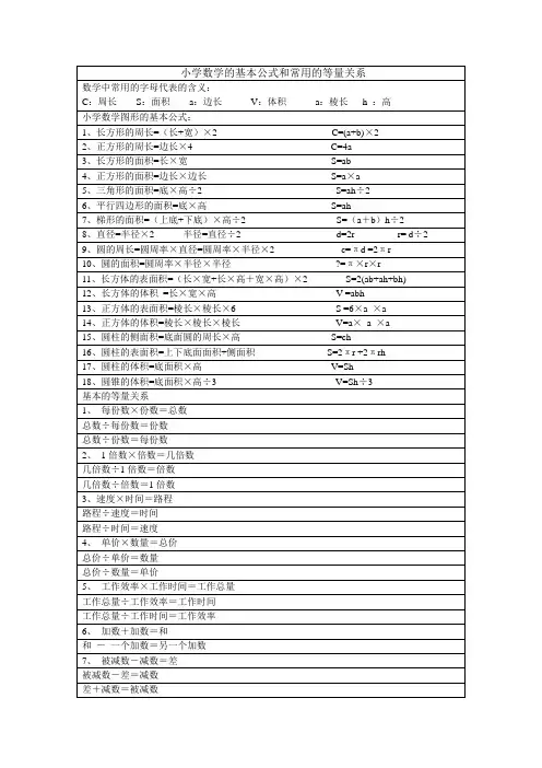 数学常用的等量公式