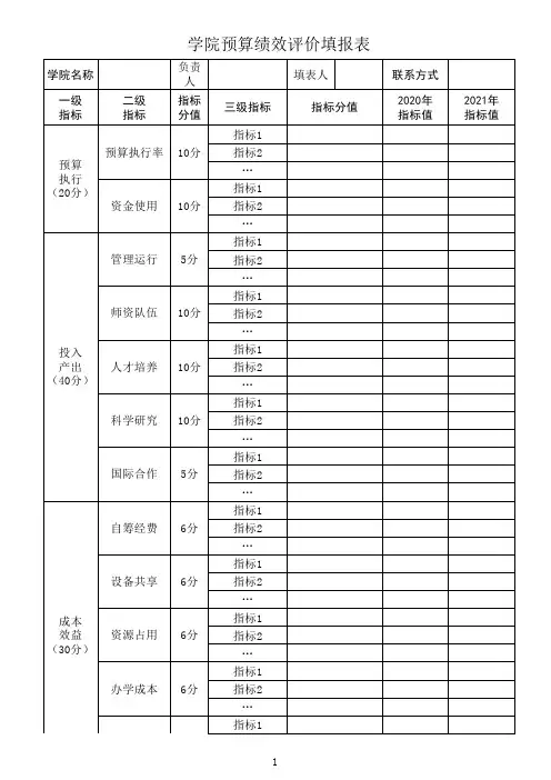 学院预算绩效评价填报表