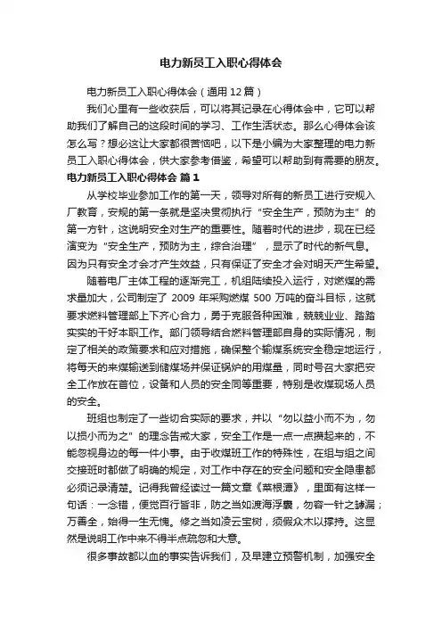 电力新员工入职心得体会（通用12篇）