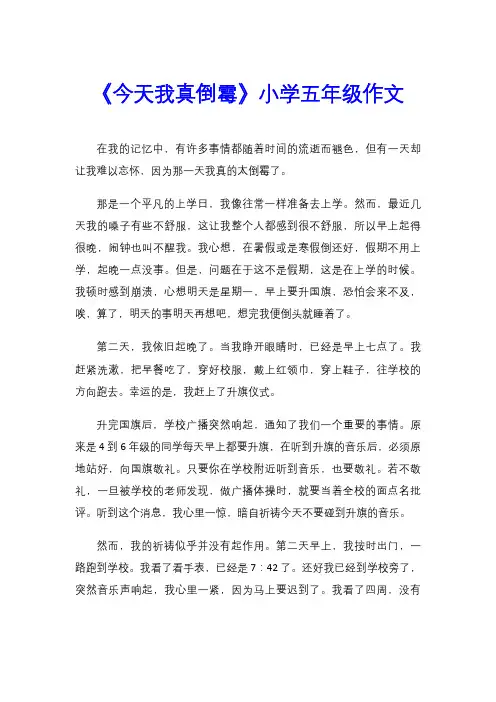 《今天我真倒霉》小学五年级作文
