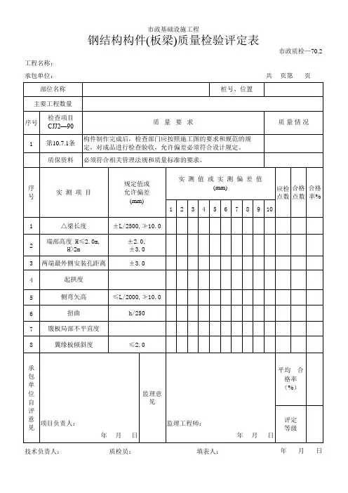 149钢结构构件(板梁)质量检验评定表