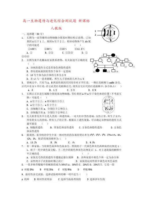 高一生物遗传与进化综合测试题 新课标 人教版