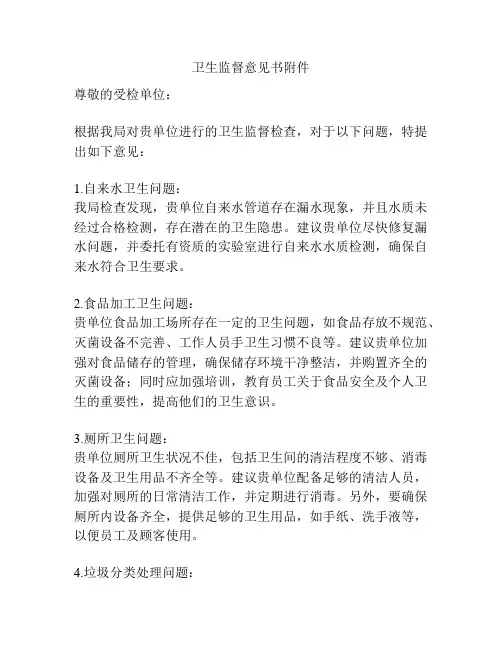 卫生监督意见书附件