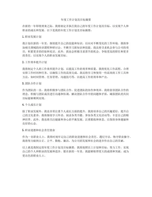 年度工作计划及目标摘要