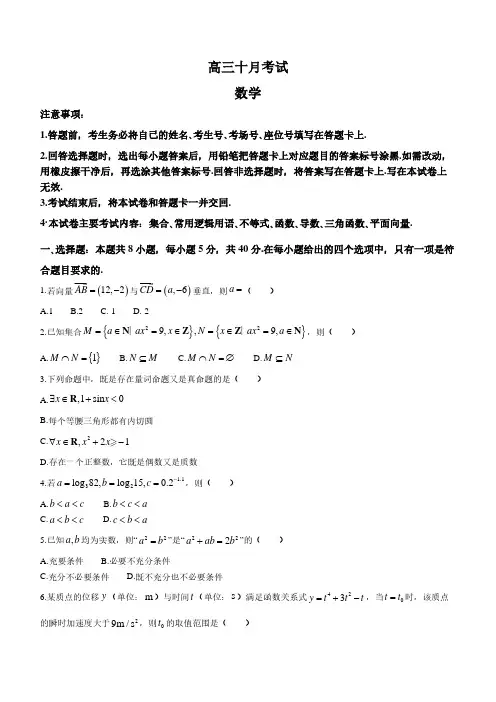 广东省湛江市部分学校2024届高三上学期十月考试数学试题及答案