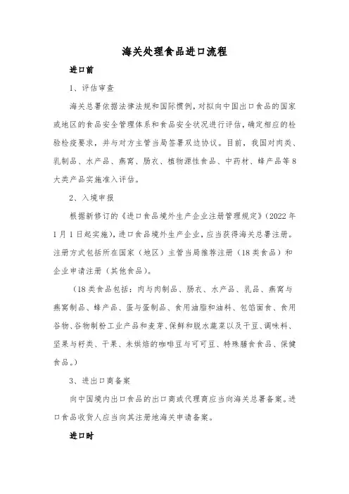 海关处理食品进口流程