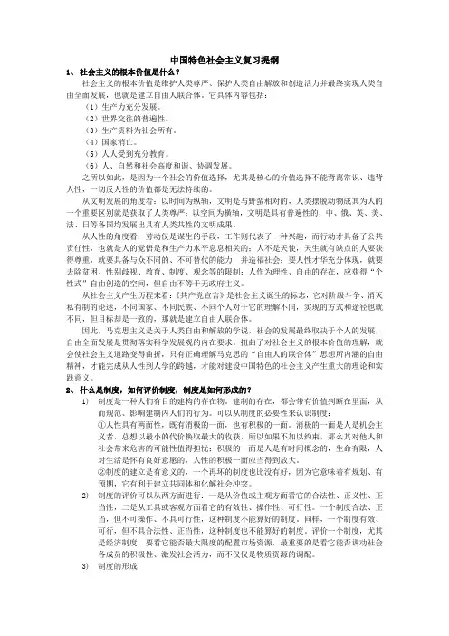 中国特色社会主义复习提纲