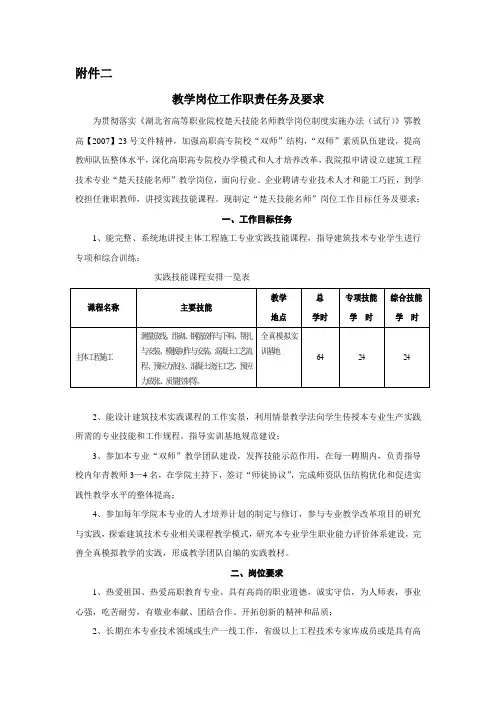 教学岗位工作职责任务及要求
