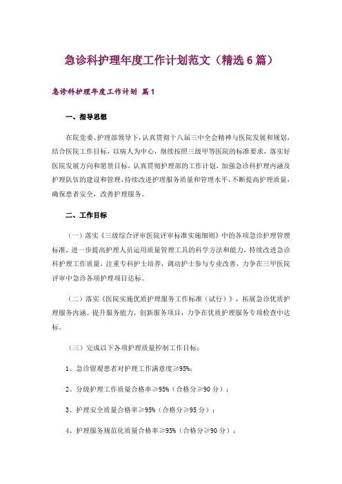 急诊科护理年度工作计划范文(精选6篇)